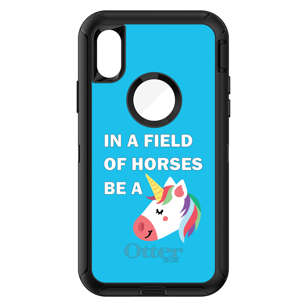 In a Field of Horses, Be a Unicorn, Blue OtterBox Defender Case for iPhone & Galaxy, view 3