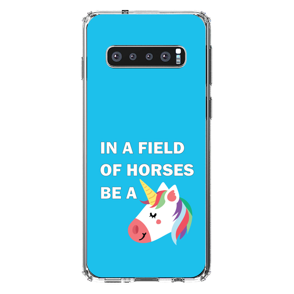 In a Field of Horses, Be a Unicorn, Blue Clear Shockproof iPhone Case, view 16