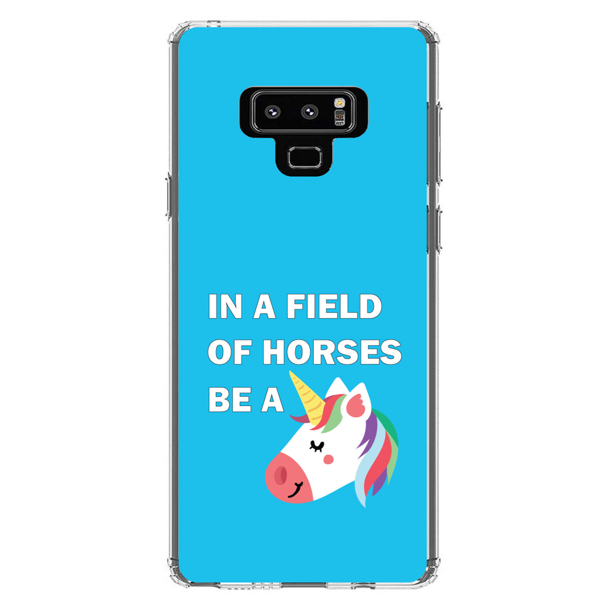 In a Field of Horses, Be a Unicorn, Blue Clear Shockproof iPhone Case, view 11