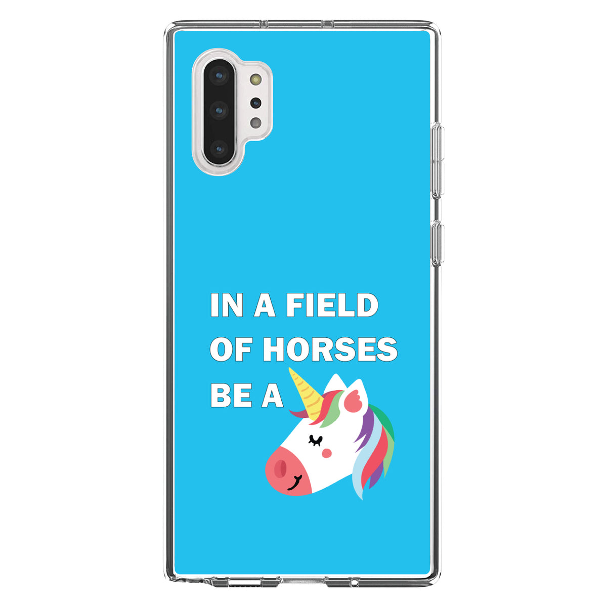In a Field of Horses, Be a Unicorn, Blue Clear Shockproof iPhone Case, view 10