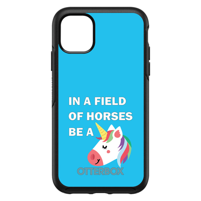 DistinctInk™ OtterBox Symmetry Series Case for Apple iPhone / Samsung Galaxy / Google Pixel - In a Field of Horses, Be a Unicorn - Blue