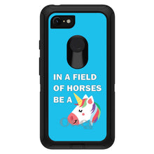 DistinctInk™ OtterBox Defender Series Case for Apple iPhone / Samsung Galaxy / Google Pixel - In a Field of Horses, Be a Unicorn - Blue