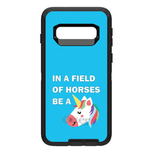 DistinctInk™ OtterBox Defender Series Case for Apple iPhone / Samsung Galaxy / Google Pixel - In a Field of Horses, Be a Unicorn - Blue