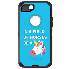 DistinctInk™ OtterBox Defender Series Case for Apple iPhone / Samsung Galaxy / Google Pixel - In a Field of Horses, Be a Unicorn - Blue