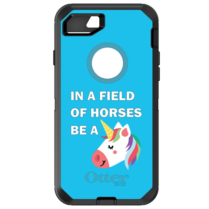 DistinctInk™ OtterBox Defender Series Case for Apple iPhone / Samsung Galaxy / Google Pixel - In a Field of Horses, Be a Unicorn - Blue