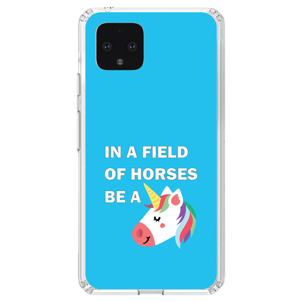 In a Field of Horses, Be a Unicorn, Blue Clear Shockproof iPhone Case, view 24