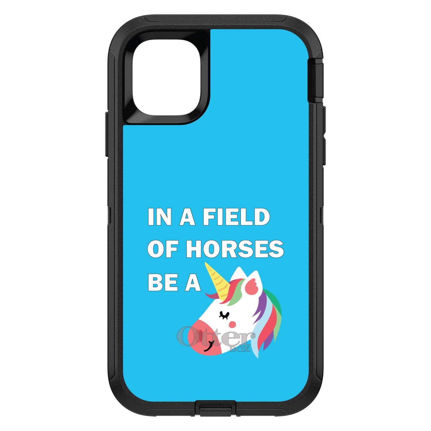 DistinctInk™ OtterBox Defender Series Case for Apple iPhone / Samsung Galaxy / Google Pixel - In a Field of Horses, Be a Unicorn - Blue