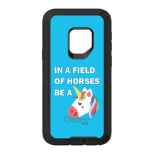 DistinctInk™ OtterBox Defender Series Case for Apple iPhone / Samsung Galaxy / Google Pixel - In a Field of Horses, Be a Unicorn - Blue