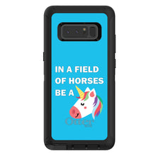 DistinctInk™ OtterBox Defender Series Case for Apple iPhone / Samsung Galaxy / Google Pixel - In a Field of Horses, Be a Unicorn - Blue