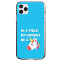 In a Field of Horses, Be a Unicorn, Blue Clear Shockproof iPhone Case