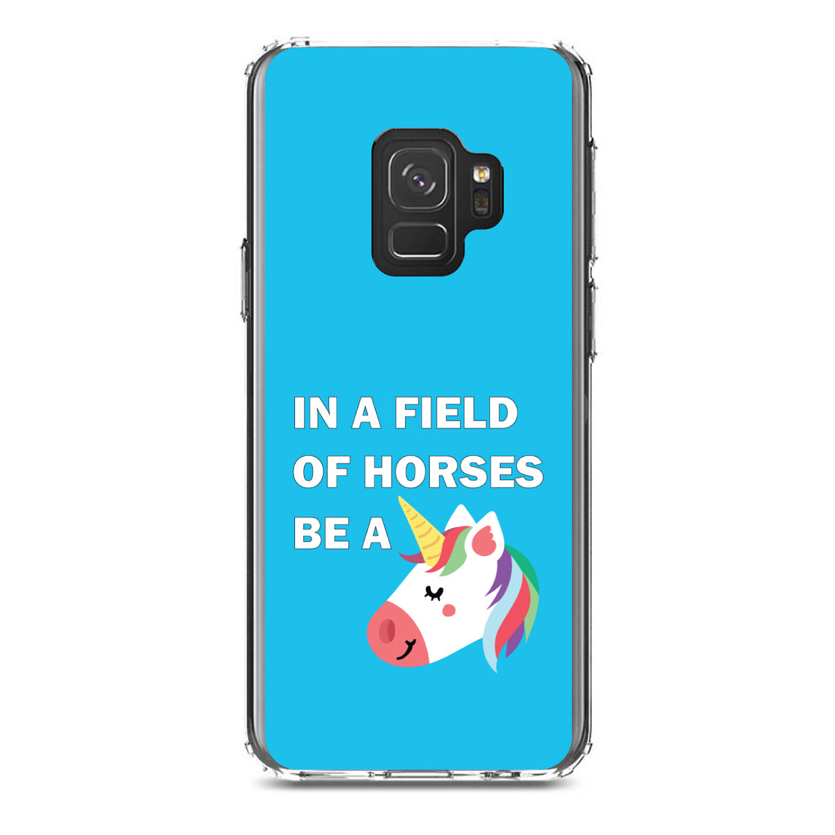 In a Field of Horses, Be a Unicorn, Blue Clear Shockproof iPhone Case, view 19
