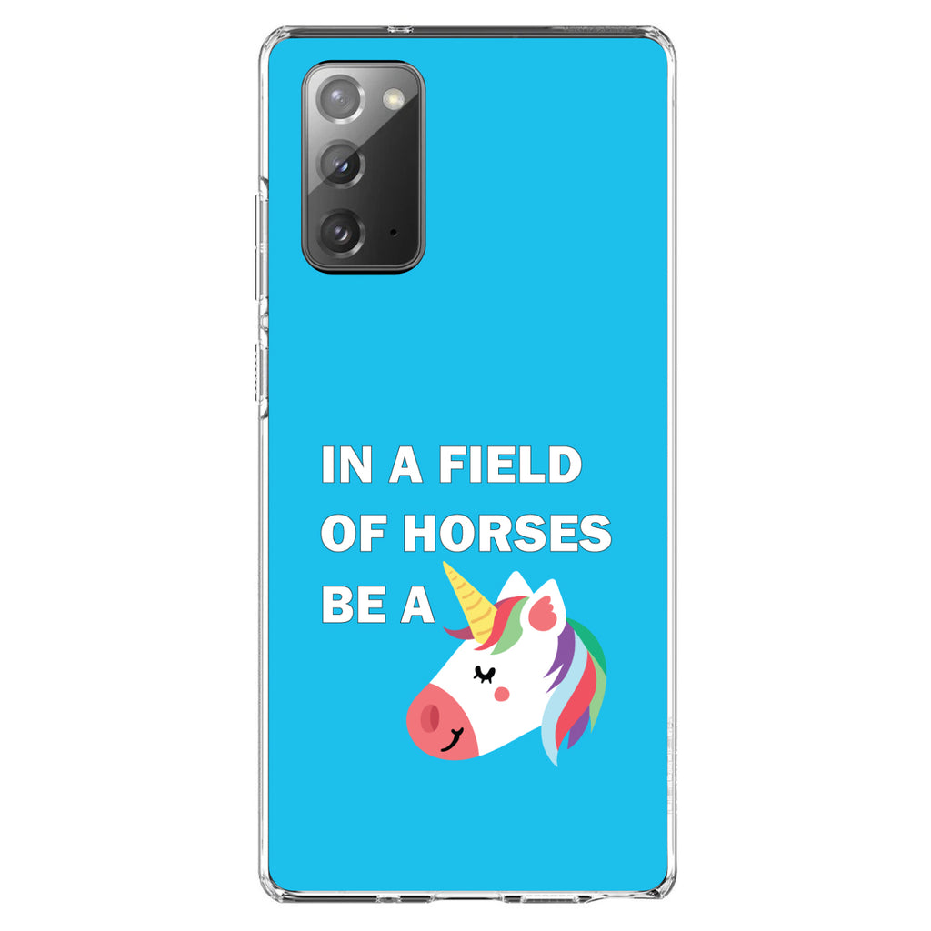 In a Field of Horses, Be a Unicorn, Blue Clear Shockproof iPhone Case, view 8