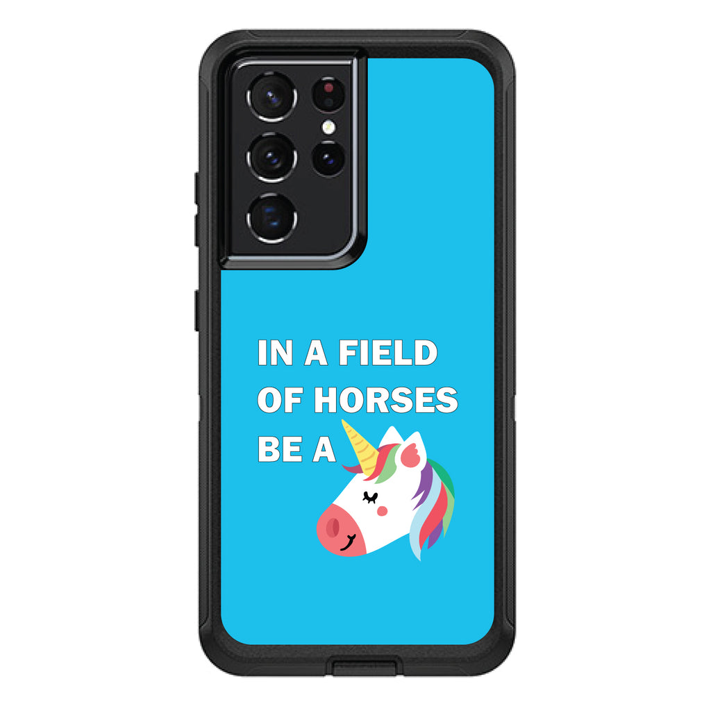 In a Field of Horses, Be a Unicorn, Blue OtterBox Defender Case for iPhone & Galaxy, view 7
