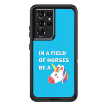 DistinctInk™ OtterBox Defender Series Case for Apple iPhone / Samsung Galaxy / Google Pixel - In a Field of Horses, Be a Unicorn - Blue