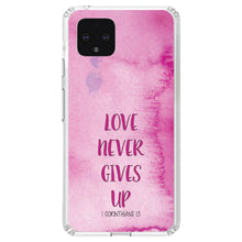 DistinctInk® Clear Shockproof Hybrid Case for Apple iPhone / Samsung Galaxy / Google Pixel - 1 Corinthians 13 - Love Never Gives Up