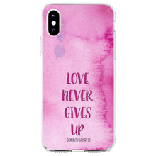 DistinctInk® Clear Shockproof Hybrid Case for Apple iPhone / Samsung Galaxy / Google Pixel - 1 Corinthians 13 - Love Never Gives Up