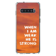 DistinctInk® Clear Shockproof Hybrid Case for Apple iPhone / Samsung Galaxy / Google Pixel - When I Am Weak, He Is Strong