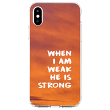 DistinctInk® Clear Shockproof Hybrid Case for Apple iPhone / Samsung Galaxy / Google Pixel - When I Am Weak, He Is Strong