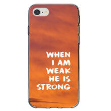 DistinctInk® Clear Shockproof Hybrid Case for Apple iPhone / Samsung Galaxy / Google Pixel - When I Am Weak, He Is Strong