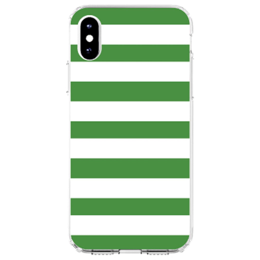 Green & White Bold Horizontal Stripes Clear Shockproof iPhone Case, view 4