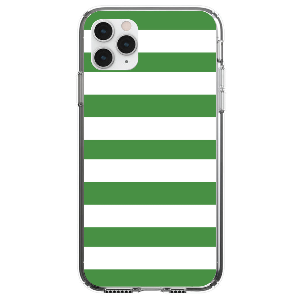 Green & White Bold Horizontal Stripes Clear Shockproof iPhone Case