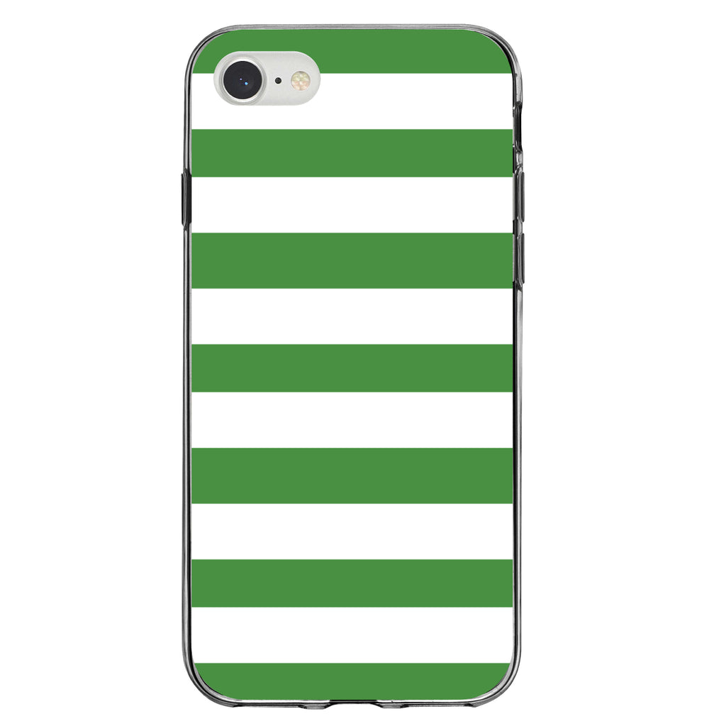 Green & White Bold Horizontal Stripes Clear Shockproof iPhone Case, view 5