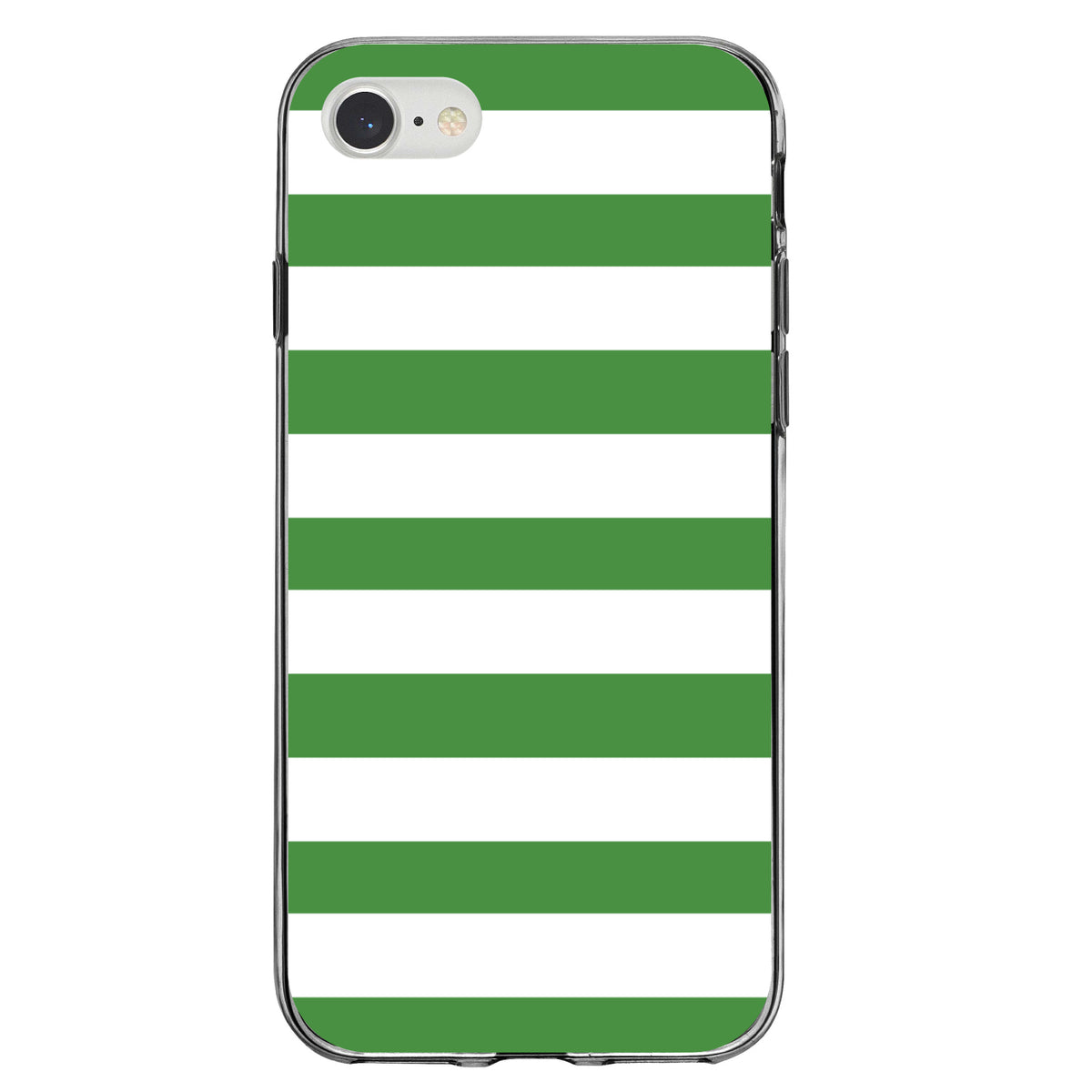 Green & White Bold Horizontal Stripes Clear Shockproof iPhone Case, view 5