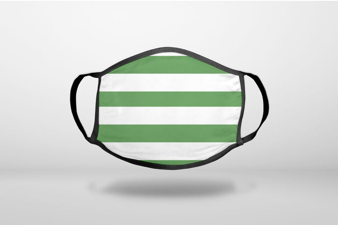 Green & White Bold Horizontal Stripes - 3-Ply Reusable Soft Face Mask Covering, Unisex, Cotton Inner Layer