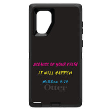 DistinctInk™ OtterBox Defender Series Case for Apple iPhone / Samsung Galaxy / Google Pixel - Matthew 9:29 - Because of Your Faith, It Will Happen