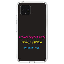 DistinctInk® Clear Shockproof Hybrid Case for Apple iPhone / Samsung Galaxy / Google Pixel - Matthew 9:29 - Because of Your Faith, It Will Happen