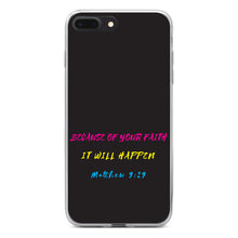 DistinctInk® Clear Shockproof Hybrid Case for Apple iPhone / Samsung Galaxy / Google Pixel - Matthew 9:29 - Because of Your Faith, It Will Happen