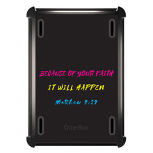 DistinctInk™ OtterBox Defender Series Case for Apple iPad / iPad Pro / iPad Air / iPad Mini - Matthew 9:29 - Because of Your Faith, It Will Happen