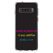 DistinctInk® Clear Shockproof Hybrid Case for Apple iPhone / Samsung Galaxy / Google Pixel - Matthew 9:29 - Because of Your Faith, It Will Happen