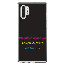 DistinctInk® Clear Shockproof Hybrid Case for Apple iPhone / Samsung Galaxy / Google Pixel - Matthew 9:29 - Because of Your Faith, It Will Happen