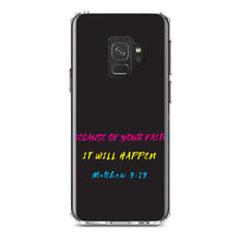 DistinctInk® Clear Shockproof Hybrid Case for Apple iPhone / Samsung Galaxy / Google Pixel - Matthew 9:29 - Because of Your Faith, It Will Happen