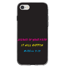 DistinctInk® Clear Shockproof Hybrid Case for Apple iPhone / Samsung Galaxy / Google Pixel - Matthew 9:29 - Because of Your Faith, It Will Happen