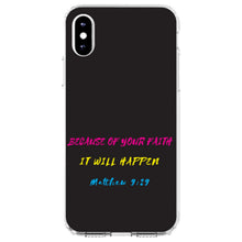 DistinctInk® Clear Shockproof Hybrid Case for Apple iPhone / Samsung Galaxy / Google Pixel - Matthew 9:29 - Because of Your Faith, It Will Happen