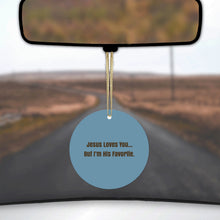 DistinctInk® Hanging Ceramic Christmas Tree Ornament with Gold String - Great Gift / Present - 2 3/4 inch Diameter - Jesus Loves You… But I'm His Favorite