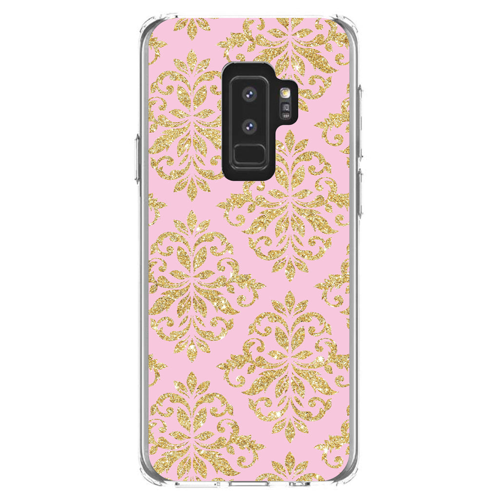 Pink & Gold Print, Damask Pattern Clear Shockproof iPhone Case, view 20