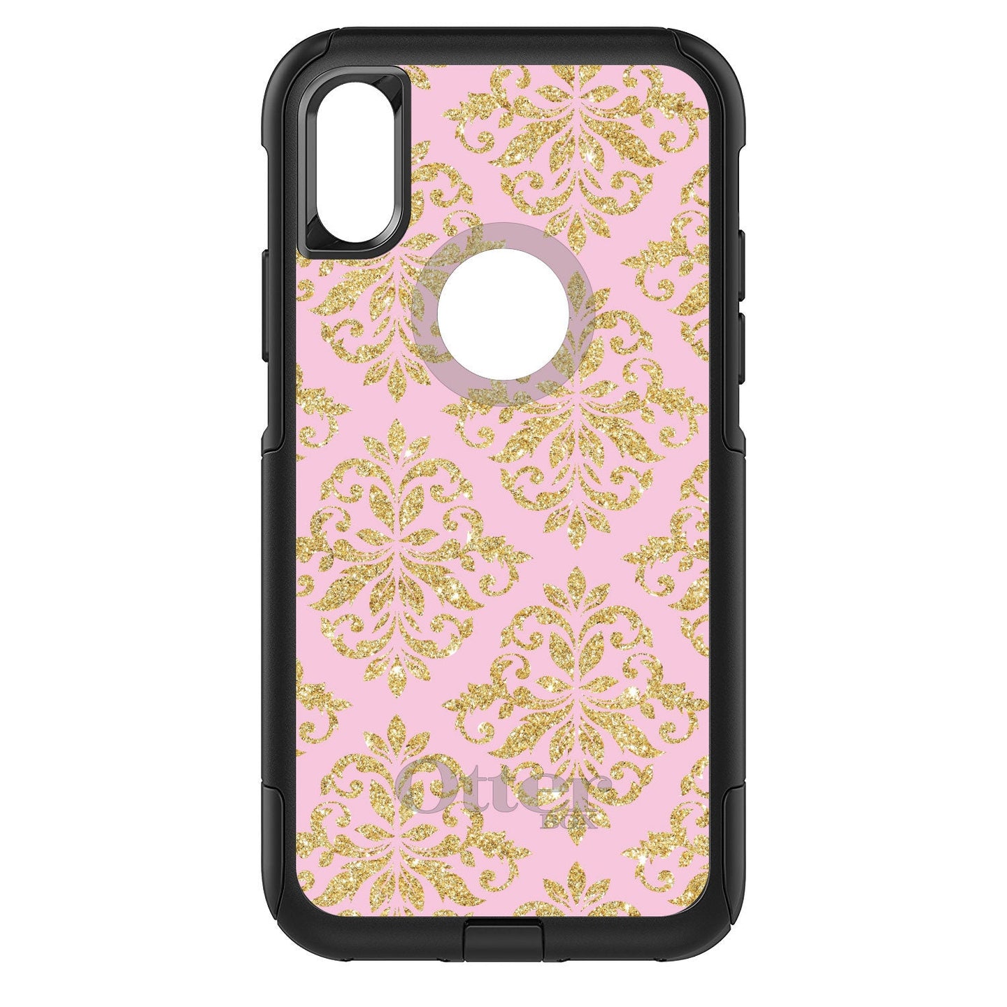 DistinctInk™ OtterBox Commuter Series Case for Apple iPhone or Samsung Galaxy - Pink & Gold Print - Damask Pattern