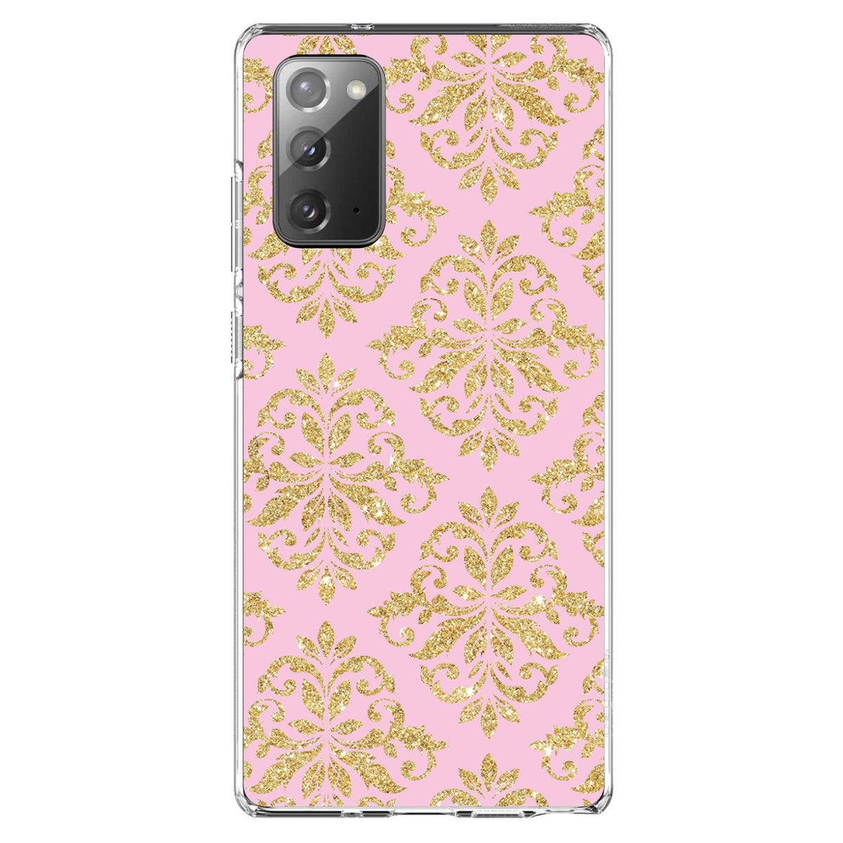 Pink & Gold Print, Damask Pattern Clear Shockproof iPhone Case, view 7