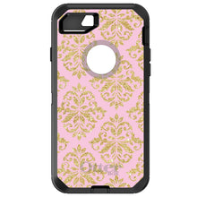 DistinctInk™ OtterBox Defender Series Case for Apple iPhone / Samsung Galaxy / Google Pixel - Pink & Gold Print - Damask Pattern