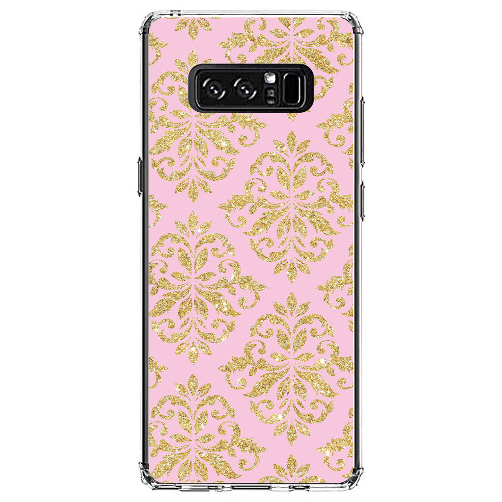 Pink & Gold Print, Damask Pattern Clear Shockproof iPhone Case, view 12