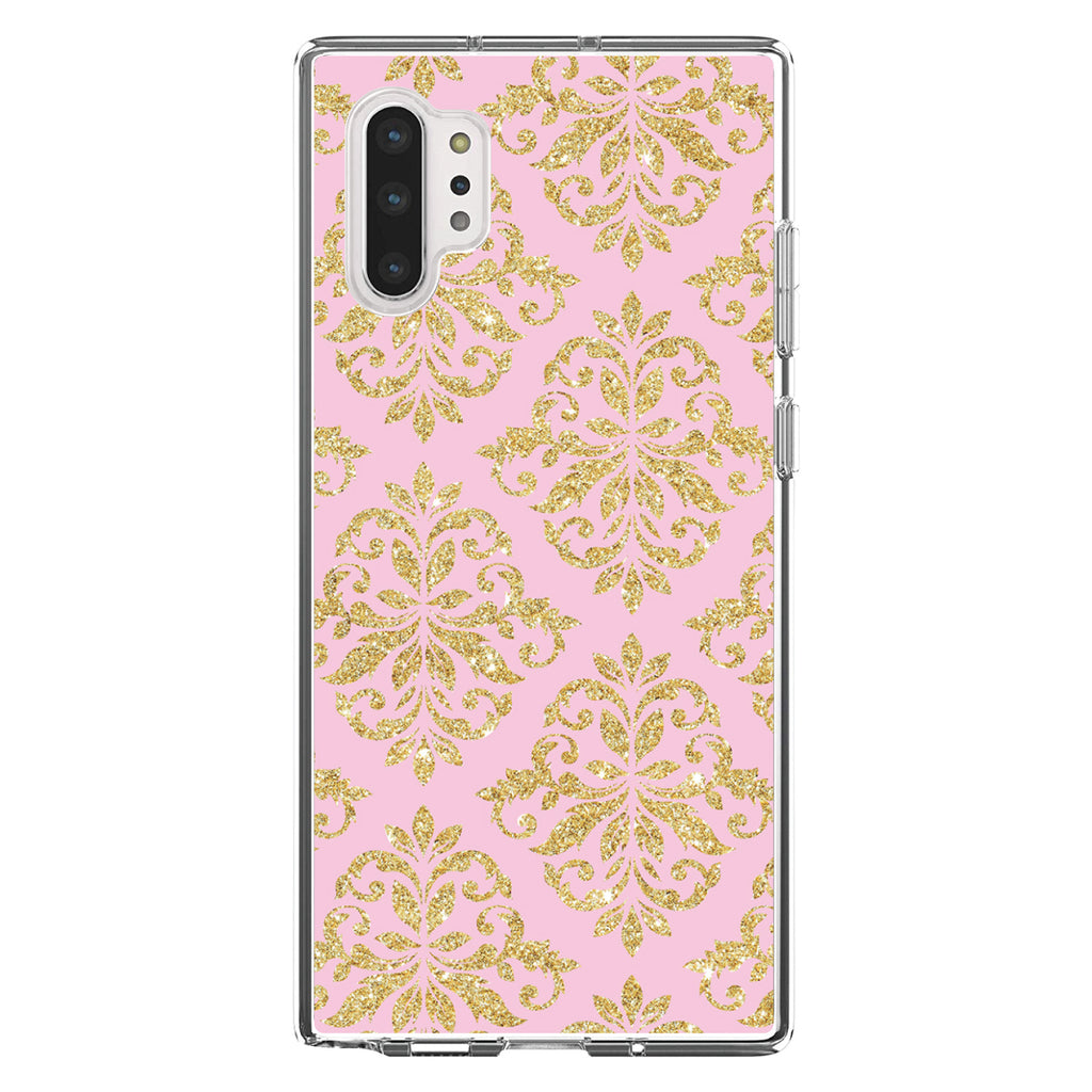 Pink & Gold Print, Damask Pattern Clear Shockproof iPhone Case, view 10