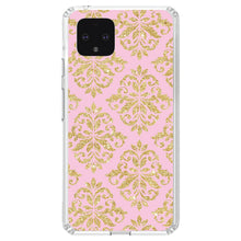 DistinctInk® Clear Shockproof Hybrid Case for Apple iPhone / Samsung Galaxy / Google Pixel - Pink & Gold Print - Damask Pattern