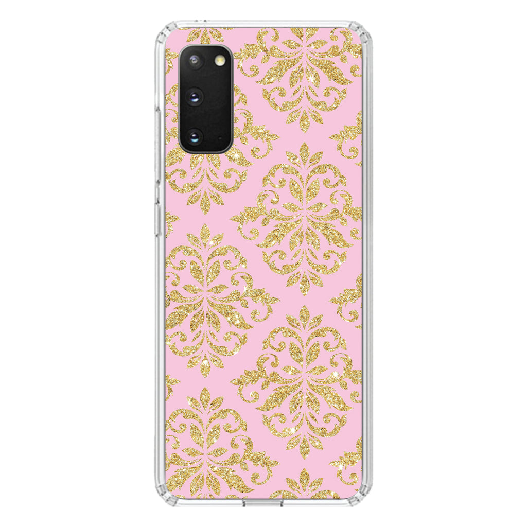 Pink & Gold Print, Damask Pattern Clear Shockproof iPhone Case, view 14