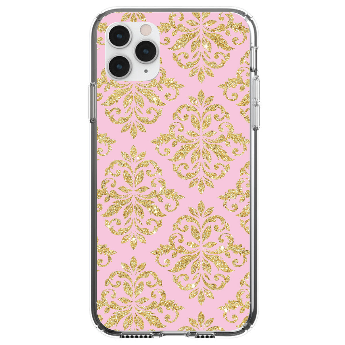 Pink & Gold Print, Damask Pattern Clear Shockproof iPhone Case