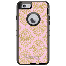 DistinctInk™ OtterBox Defender Series Case for Apple iPhone / Samsung Galaxy / Google Pixel - Pink & Gold Print - Damask Pattern