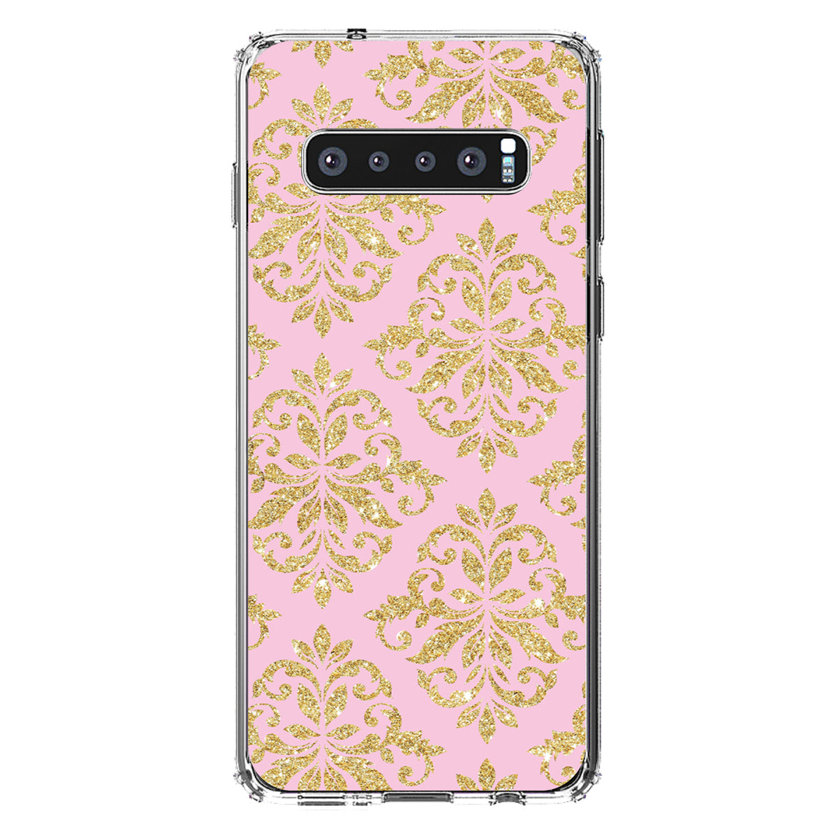 Pink & Gold Print, Damask Pattern Clear Shockproof iPhone Case, view 17