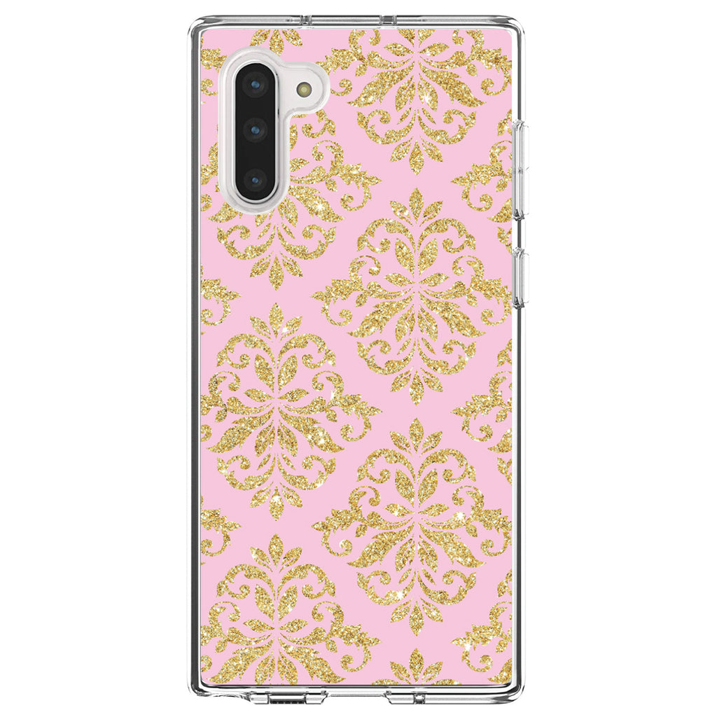 Pink & Gold Print, Damask Pattern Clear Shockproof iPhone Case, view 9